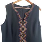 Peter Nygard  Women Midi‎ Dress 16 Black Textured Colorful Embroidered Aztec Trim Photo 3