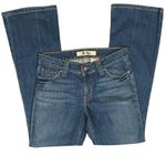 Gap Curvy Low Rise blue wide leg jeans yellow & orange stitching size 30" Waist Photo 2