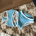 Aerie  One Piece Colorblock Swimsuit with Cut Outs Aqua Blue Photo 2