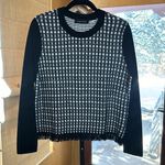 Ivanka Trump  Black White Knit Sweater w/ Fringe on Bottom Hem Size Medium Photo 0