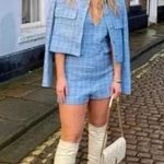 ZARA  light blue tweed cropped blazer in size xs Photo 5