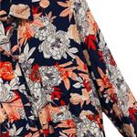 Westbound Plus Artsy Romantic Blue Floral Long Sleeve Babydoll Button Blouse Photo 3