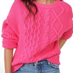 Free People  Dream Cable Crewneck Sweater In Hot Pink Size XL Photo 0