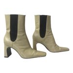 ZARA  Beige Patent Leather Square Toe Side Goring Heeled Ankle Boots Size 6‎ Photo 3