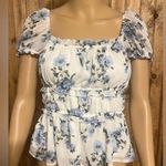 Mi ami , very cute floral on/off shoulder crop top sz M Blue Size M Photo 0