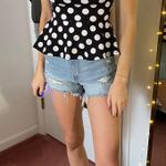 Black With White Polka Dot Peplum Top Size XS Photo 0