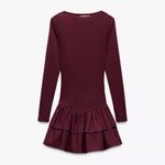 ZARA NWT  Short Mini Burgundy Ruffle Dress Sz Small Long Sleeve Photo 1