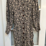 Maggy London Vintage Elegant Black & Tan Floral Button Down Midi Dress Size 12 Photo 0