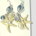 Vintage Under the Sea Dangle Earrings Starfish Embedded Rhinestones Gold/White Gold Photo 0