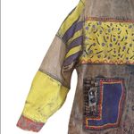 Vintage hand painted 80’s patchwork acid wash color block denim jacket 16 Yellow Photo 5