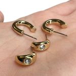 Shiny Gold Tone Huggie Hoops Rhinestone Pierced Earrings Set Photo 8