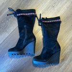 Diane Von Furstenberg  Jimson Tall 4" Wedge Boots Suede Boho Tribal Fringe Sz 7 M Photo 3