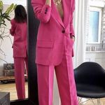 ZARA OVERSIZED FULL CUT BLAZER Shoulder Pads Flap Pockets BUTTONS PINK NEW Photo 3