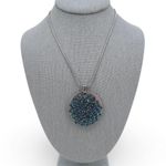Kenneth Cole Crystal Beaded Disc Pendant Necklace Blue and Silvertone Photo 1