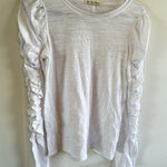 We The Free  Women Small‎ T-Shirt White Ruffled Long Sleeve Knit Crew Neck Cotton Photo 0