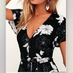 Lulus ‎ North Pacific Black White Floral Cropped Wide Leg Pockets Jumpsuit SMALL Photo 1