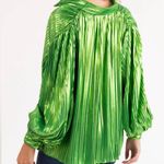 Flying Tomato NWOT Boutique  pleated lime metallic button down top size small Photo 4