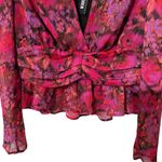 Steve Madden Azura Top Long Sleeve Floral Metallic Crepe Blouse Pink NWT Medium Photo 4