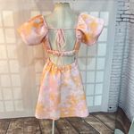 ASOS NWT Pink Orange Bubble Smock Puff Sleeve Scuba Open Back Mini Dress Size 8 Photo 4
