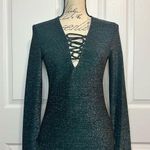 NEW YORK & COMPANY Lurex Knit Lace Up Neck Top Green Photo 0