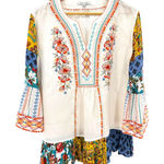 John Mark  Embroidered Floral Peasant Blouse Patchwork Bohemian‎ Bell Sleeve Top Photo 0