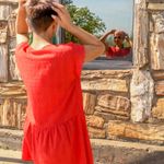 Umgee Neck Dress with Polka Dot Fabric and Crochet Lace Details size Small Photo 4