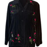 Quacker Factory  Medium Rhinestone Rose Embroidered Black Velvet Shacket Top‎ VTG Photo 0
