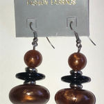 Elegant Brown Shimmer and Black Beaded Boho Retro Fashion Earrings Photo 0