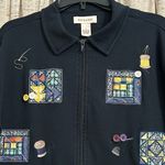 Bechamel Vintage Quilting Appliqué Zip Front Cardigan Black Size L Photo 1