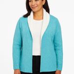 Croft & Barrow Cardigan Womens Teal Open Zip Front Textured Knit Sherpa Photo 0