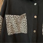 None Denim Shacket in Black with Cheetah Leopard Pockets and Arms | small Photo 3