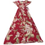 Lulus Dress Womens Small Red Heart of Marigold Red Tropical Print Wrap Maxi Photo 1