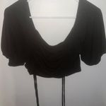 Drawstring Short Sleeve Crop Top Black Size L Photo 0