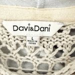 Davi & Dani | Blue Gray Crochet Cream Slouchy Hoodie Oversized V-Neck | Large Photo 5