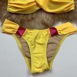 6 Shore Road  Yellow Bikini Pink Embroidered Swim S Swimsuit Resort Summer Bright Photo 2