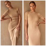 Dissh Maxi Short Sleeve Ribbed Knit Dress Nude XL Tan Photo 1