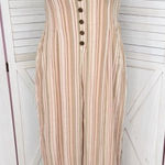 American Eagle  Boho Striped Gauze Wide Leg Smocked Jumpsuit Beige Large Photo 0