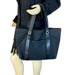 BVLGARI BULGARI "LOGO MANIA" BLACK SIGNATURE PRINT CANVAS TOTE BAG WITH LEATHER TRIM Photo 0