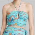 Wild Fable  Swirl Marble Halter Crop Top Aqua Blue L Photo 0