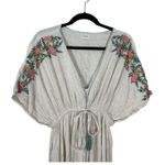 World Market Mira Ivory Floral Embroidered Kaftan Dress Flowy Boho Small Medium Photo 7