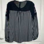 Savanna Jane Sz S Blouse Black White Stripe Floral Embroidery Top Black Photo 9