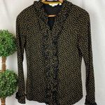 Boden USA Boden Black & Brown Polka Dot Print Button Down Ruffle Long Sleeve Top 8 Photo 1