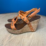 Juicy Couture Kipper Stud Strappy Leather Wedge Sandals Orange Women’s Size 7.5 Photo 2