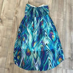 Bebe 2B  Strapless Sweetheart Peacock Hi-Lo Dress Sz S Photo 5