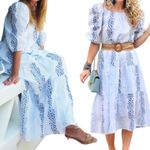 ZARA  Floral Tiered Eyelet Lace Maxi Dress Medium White Blue Cottagecore Prairie Photo 1