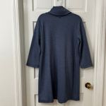Tyler Boe Retro Lagenlook Blue Comfy Herringbone Funnel Neck 3/4 Sleeve Dress Lg Photo 1