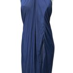 Free People Blue Silk Satin Halter Tie Neck Slit Cami Camisole Slip Tank Dress L Photo 0