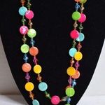 Bright Neon Disc/Beaded Single Strand Handmade Necklace Green Photo 0
