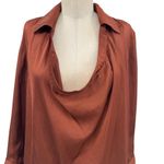 Vince  Top Cowl Neck Collared‎ Satin 3/4 Sleeves Rustic Brown Blouse Size 10 Photo 2