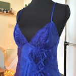 American Vintage Vintage Babydoll Sexy Royal Blue Lingerie Top Lace Bows Criss-Cross Strap Small Photo 1